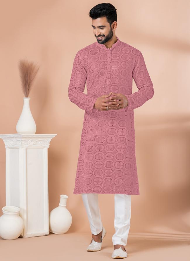 Viscose Pink Festival Wear Sequins Work Readymade Kurta Pajama